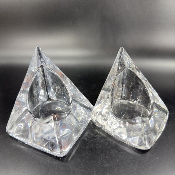 Nybro Art Glass Pyramid Pillar Candle Holder Clear Set 2 Tord Kjellstrom Sweden - Picture 14 of 14